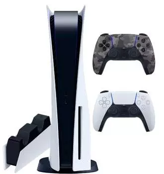 Sony PlayStation 5 (CFI-1200A, JP) + 2-й геймпад (серый камуфляж) + зарядная станция
