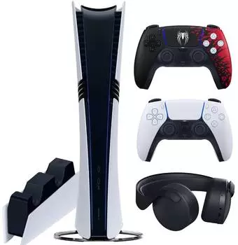 Sony PlayStation 5 Pro (PS5 Pro, EU) + 2-й геймпад Spider-Man 2 Limited Edition + гарнитура PULSE 3D (чёрная) + зарядная станция