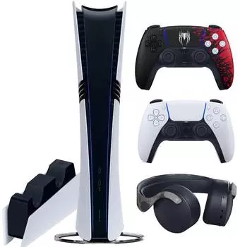 Sony PlayStation 5 Pro (PS5 Pro, EU) + 2-й геймпад Spider-Man 2 Limited Edition + гарнитура PULSE 3D (камо) + зарядная станция