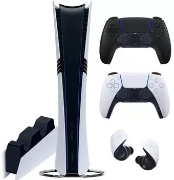 Sony PlayStation 5 Pro (PS5 Pro, EU) + 2-й геймпад (чёрная полночь) + гарнитура PULSE Explore + зарядная станция