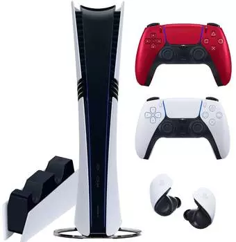 Sony PlayStation 5 Pro (PS5 Pro, EU) + 2-й геймпад (вулканический красный) + гарнитура PULSE Explore + зарядная станция