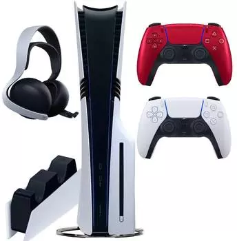 Sony PlayStation 5 Pro (PS5 Pro, EU) + 2-й геймпад (вулканический красный) + дисковод + гарнитура PULSE Elite + зарядная станция