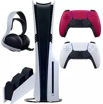 Sony PlayStation 5 Pro (PS5 Pro, EU) + 2-й геймпад (космический красный) + дисковод + гарнитура PULSE Elite + зарядная станция