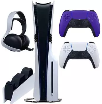 Sony PlayStation 5 Pro (PS5 Pro, EU) + 2-й геймпад (галактический пурпурный) + дисковод + гарнитура PULSE Elite + зарядная станция