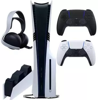 Sony PlayStation 5 Pro (PS5 Pro, EU) + 2-й геймпад (чёрная полночь) + дисковод + гарнитура PULSE Elite + зарядная станция