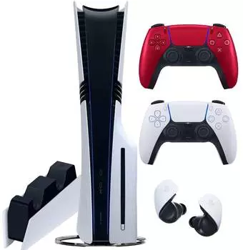 Sony PlayStation 5 Pro (PS5 Pro, EU) + 2-й геймпад (вулканический красный) + гарнитура PULSE Explore + дисковод + зарядная станция