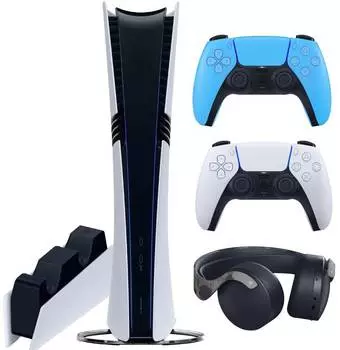 Sony PlayStation 5 Pro (PS5 Pro, EU) + 2-й геймпад (звездный синий) + гарнитура PULSE 3D (камо) + зарядная станция