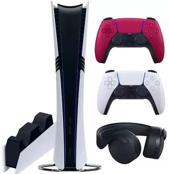 Sony PlayStation 5 Pro (PS5 Pro, EU) + 2-й геймпад (космический красный) + гарнитура PULSE 3D (чёрная) + зарядная станция