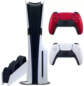 Sony PlayStation 5 Pro (PS5 Pro, EU) + 2-й геймпад (вулканический красный) + дисковод + зарядная станция