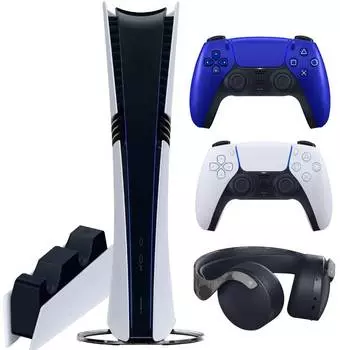Sony PlayStation 5 Pro (PS5 Pro, EU) + 2-й геймпад (синий кобальт) + гарнитура PULSE 3D (камо) + зарядная станция
