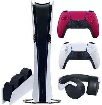 Sony PlayStation 5 Pro (PS5 Pro, EU) + 2-й геймпад (космический красный) + гарнитура PULSE 3D + зарядная станция