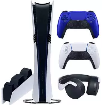 Sony PlayStation 5 Pro (PS5 Pro, EU) + 2-й геймпад (синий кобальт) + гарнитура PULSE 3D + зарядная станция