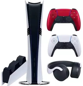 Sony PlayStation 5 Pro (PS5 Pro, EU) + 2-й геймпад (вулканический красный) + гарнитура PULSE 3D + зарядная станция