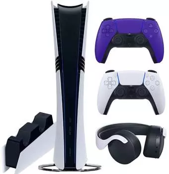 Sony PlayStation 5 Pro (PS5 Pro, EU) + 2-й геймпад (галактический пурпурный) + гарнитура PULSE 3D + зарядная станция