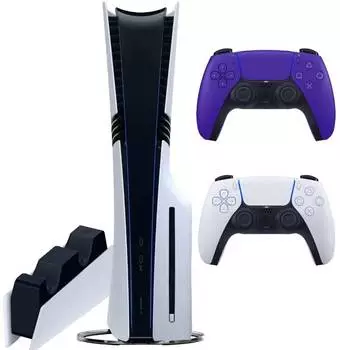 Sony PlayStation 5 Pro (PS5 Pro, EU) + 2-й геймпад (галактический пурпурный) + дисковод + зарядная станция