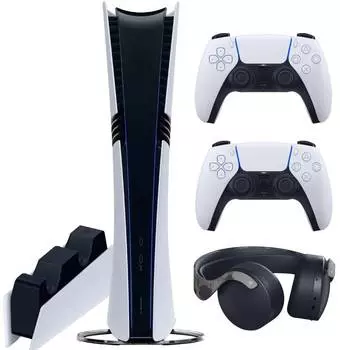 Sony PlayStation 5 Pro (PS5 Pro, EU) + 2-й геймпад (белый) + гарнитура PULSE 3D (камо) + зарядная станция