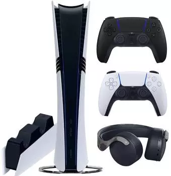 Sony PlayStation 5 Pro (PS5 Pro, EU) + 2-й геймпад (чёрная полночь) + гарнитура PULSE 3D (камо) + зарядная станция