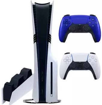 Sony PlayStation 5 Pro (PS5 Pro, EU) + 2-й геймпад (синий кобальт) + дисковод + зарядная станция