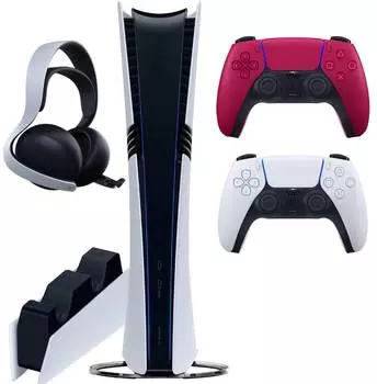 Sony PlayStation 5 Pro (PS5 Pro, EU) + 2-й геймпад (космический красный) + гарнитура PULSE Elite + зарядная станция