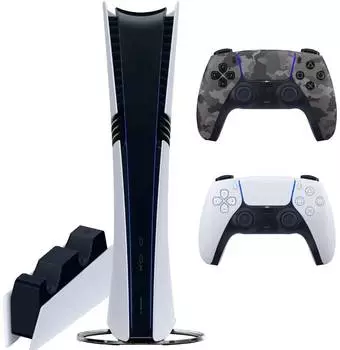 Sony PlayStation 5 Pro (PS5 Pro, JP) + 2-й геймпад (серый камуфляж) + зарядная станция