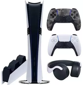 Sony PlayStation 5 Pro (PS5 Pro, JP) + 2-й геймпад (серый камуфляж) + гарнитура PULSE 3D + зарядная станция