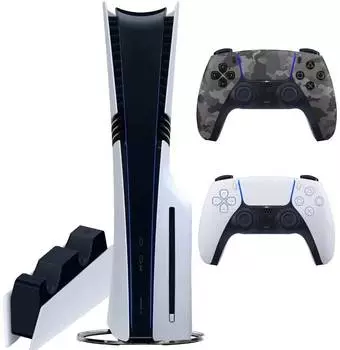 Sony PlayStation 5 Pro (PS5 Pro, JP) + 2-й геймпад (серый камуфляж) + дисковод + зарядная станция