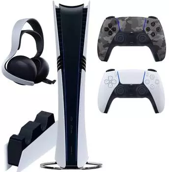 Sony PlayStation 5 Pro (PS5 Pro, JP) + 2-й геймпад (серый камуфляж) + гарнитура PULSE Elite + зарядная станция
