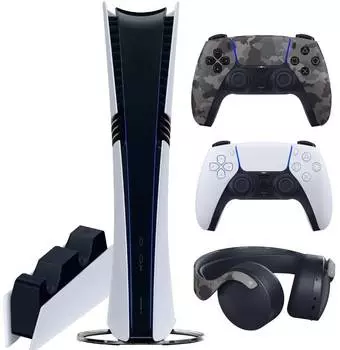 Sony PlayStation 5 Pro (PS5 Pro, JP) + 2-й геймпад (серый камуфляж) + гарнитура PULSE 3D (камо) + зарядная станция