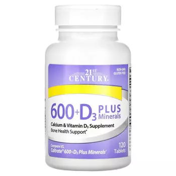 21st Century, 600+D3 с минералами, 120 таблеток