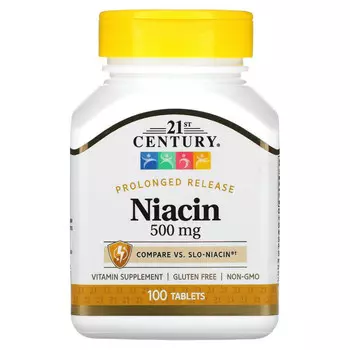 21st Century, Ниацин, замедленное высвобождение, 500 мг, 100 таблеток