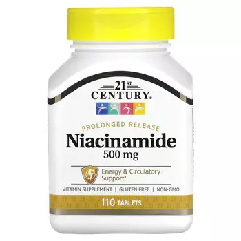 21st Century, никотинамид, замедленное высвобождение, 500 мг, 110 таблеток