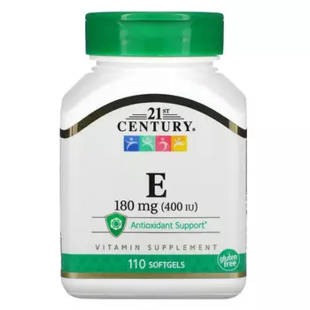 21st Century, Витамин Е, 180 мг (400 МЕ), 110 мягких желатиновых капсул