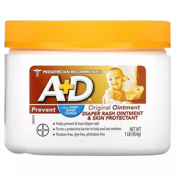 A+D, Original Ointment, мазь от пеленочной сыпи и средство для защиты кожи, 454 г (1 фунт)