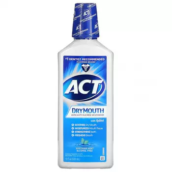 Act, Dry Mouth, фторсодержащий ополаскиватель для рта с ксилитолом, без спирта, успокаивающая мята, 532 мл (18 жидк. унций)