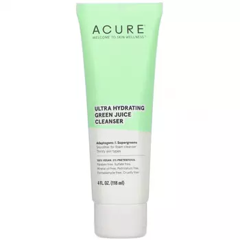 Acure, интенсивно увлажняющая очищающая пенка с соком зелени, 118 мл (4 жидк. унции)