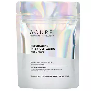 Acure, Resurfacing Inter-Gly-Lactic Peel Pads, 10 подушечек, 0,06 эт. унции (2 мл) каждый