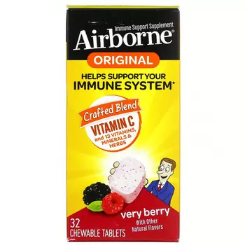 AirBorne, Оригинальная добавка для укрепления иммунитета со вкусом ягод, 32 жевательные таблетки