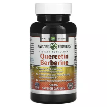 Amazing Nutrition, Кверцетин берберин, 500 мг, 90 растительных капсул