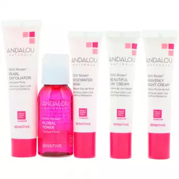 Andalou Naturals, 1000 Roses, начальный набор, для чувствительной кожи, набор из 5 продуктов