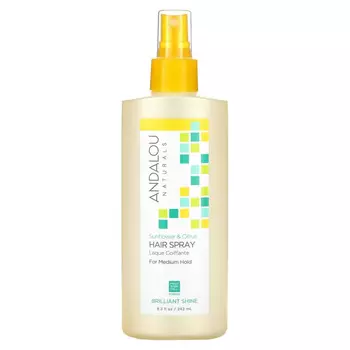 Andalou Naturals, Лак для волос, блестящее сияние, подсолнечник и цитрус, средней фиксации, 242 мл (8,2 жидкой унции)