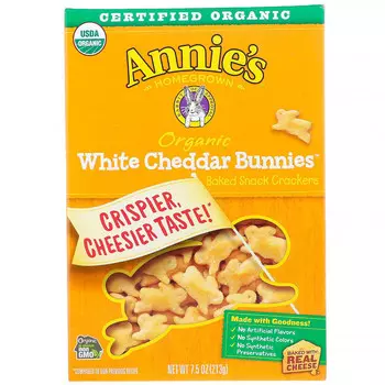 Annie's Homegrown, Органические кролики с белым чеддером, запеченные крекеры, 213 г (7,5 унции)
