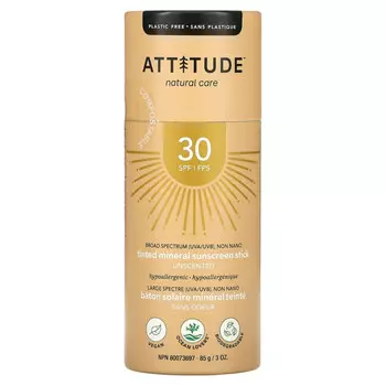 ATTITUDE, Минеральный солнцезащитный стик с тонирующим эффектом, SPF 30, без запаха, 85 г (3 унции)