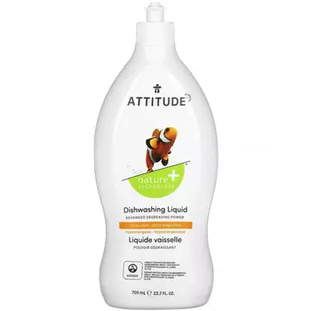 ATTITUDE, жидкость для мытья посуды, цедра лимона, 700 мл (23,7 жидк. унции)