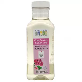 Aura Cacia, Ароматерапевтическая пена для ванны, умиротворяющая герань, 13 жидких унций (384 мл)