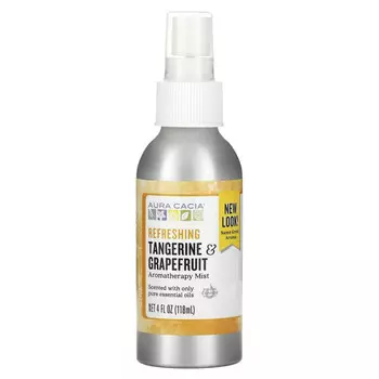 Aura Cacia, спрей для ароматерапии, для распыления в помещении и нанесения на кожу, освежающий мандарин и грейпфрут, 118 мл (4 жидк. унции)
