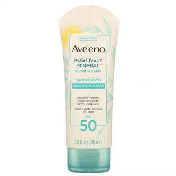 Aveeno, Positively Mineral, солнцезащитное средство для чувствительной кожи, SPF 50, 88 мл (3,0 жидк. унции)