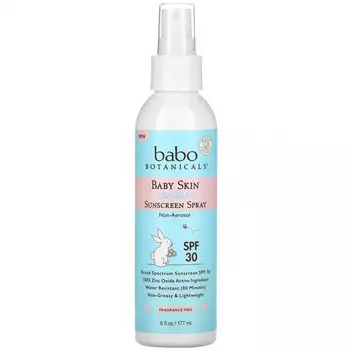 Babo Botanicals, Минеральный солнцезащитный спрей для детской кожи, SPF 30, без отдушек, 177 мл (6 жидк. Унций)