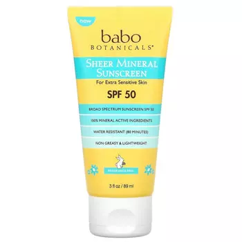 Babo Botanicals, Sheer Mineral Sunscreen SPF 50, Fragrance Free, 3 fl oz (89 ml)