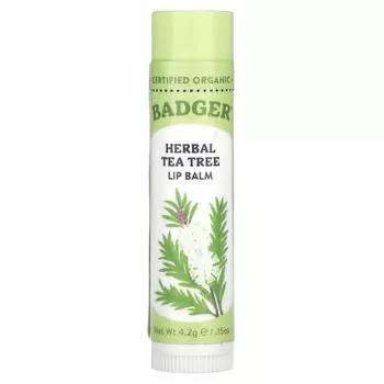 Badger Company, Травяной бальзам для губ с чайным деревом и лимоном, 0.14 унций (4.2 г)