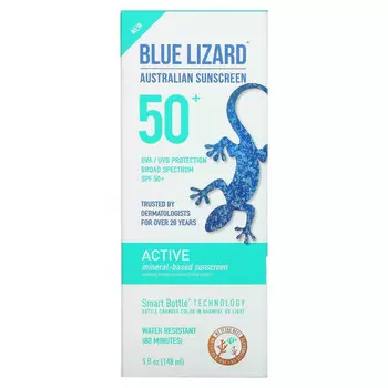 Blue Lizard Australian Sunscreen, Active, солнцезащитный лосьон на минеральной основе с SPF 50+, 148 мл (5 жидк. унций)